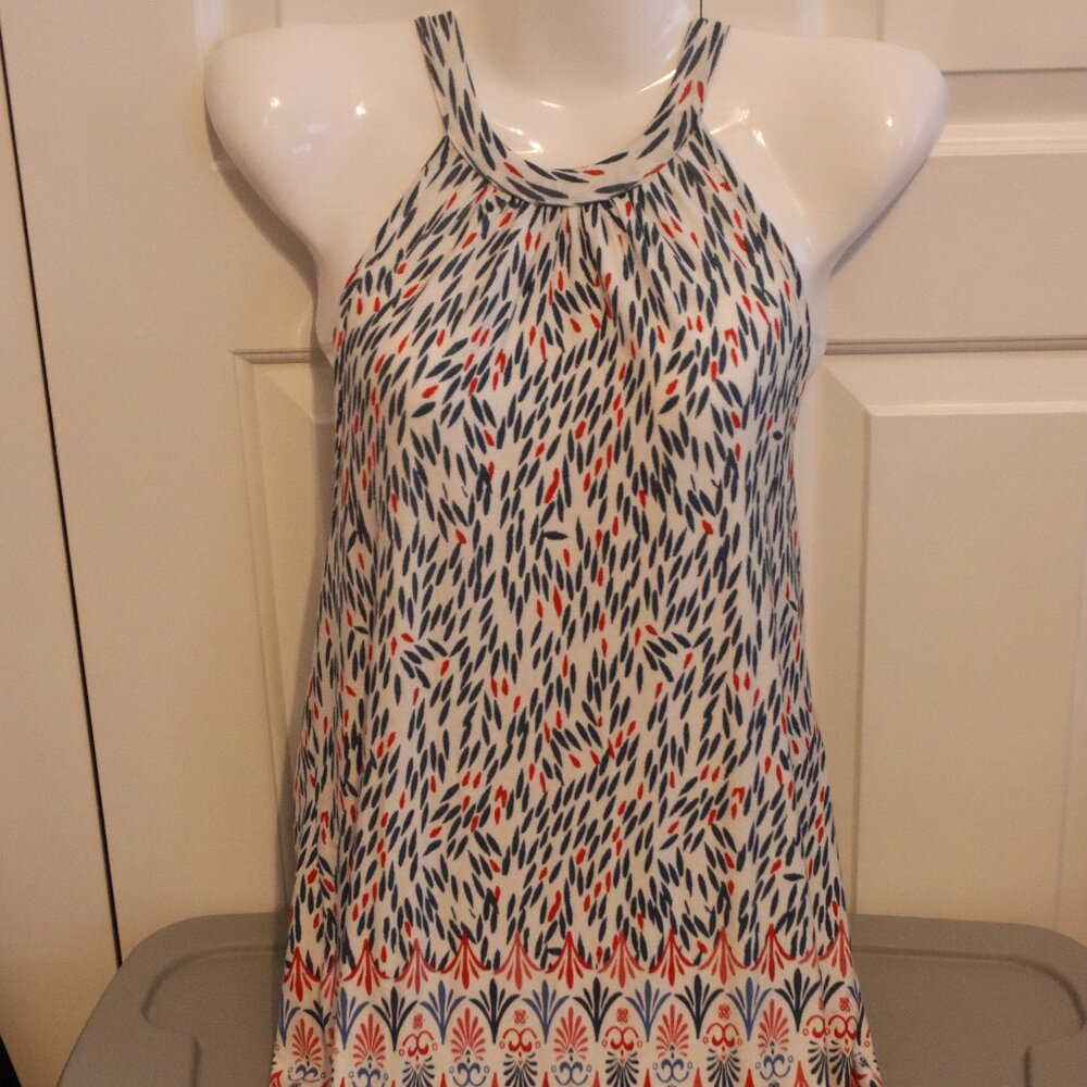 Loveappella Sleeveless Halter Neck Tank Red/White/Blue Petite Medium Top Casual